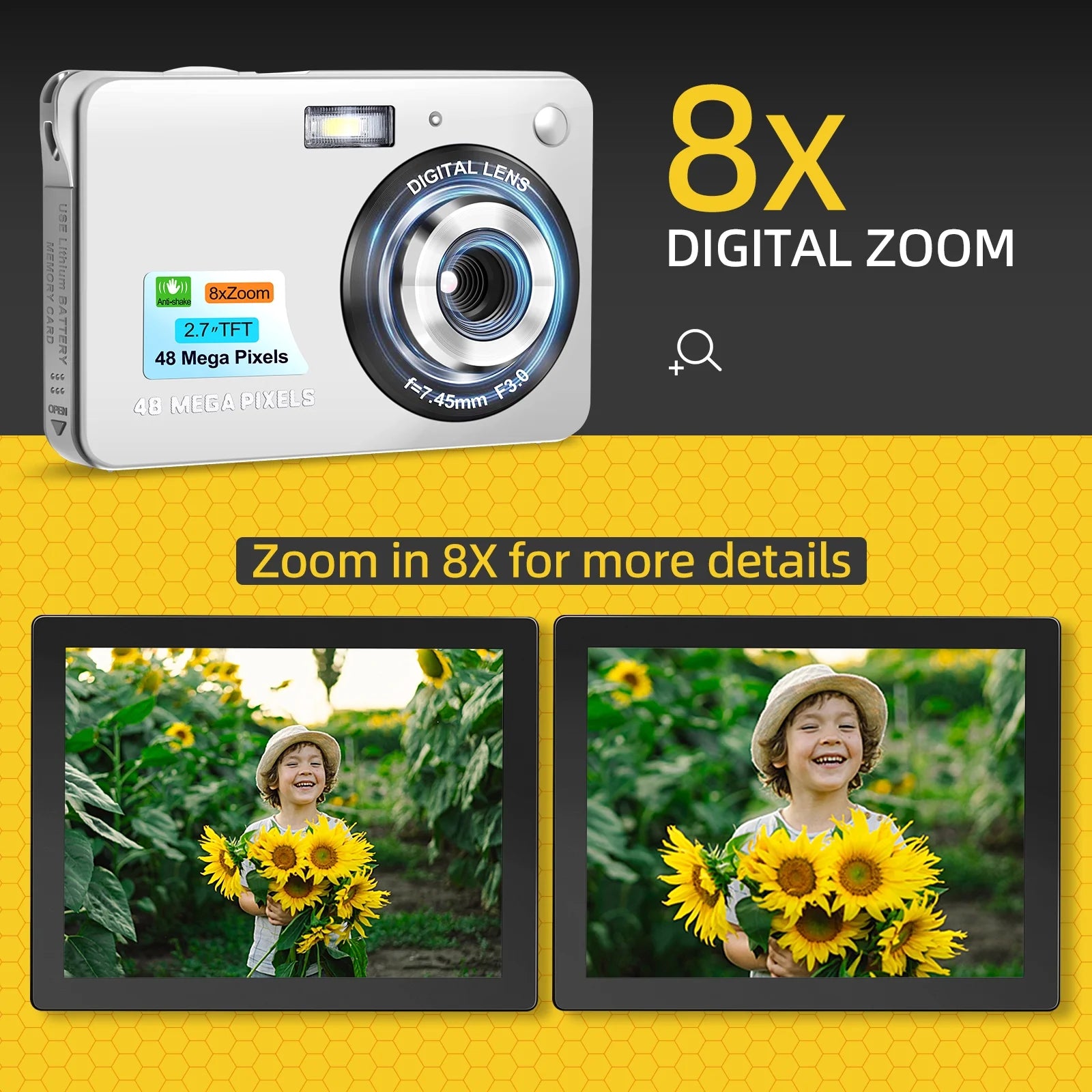 Kids Digital Camera 48MP 8X Digital Zoom Mini Compact Cameras, 2.7 Inch FHD Pocket Cameras