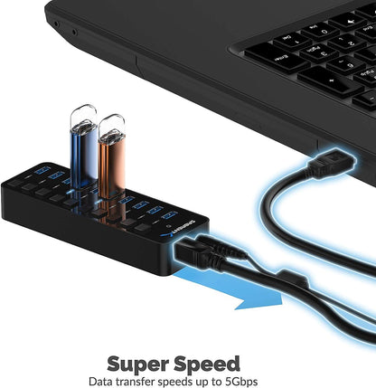 10-Port 60W USB 3.0 Hub with Individual Power Switches and Leds Includes 60W 12V/5A Power Adapter (HB-BU10)