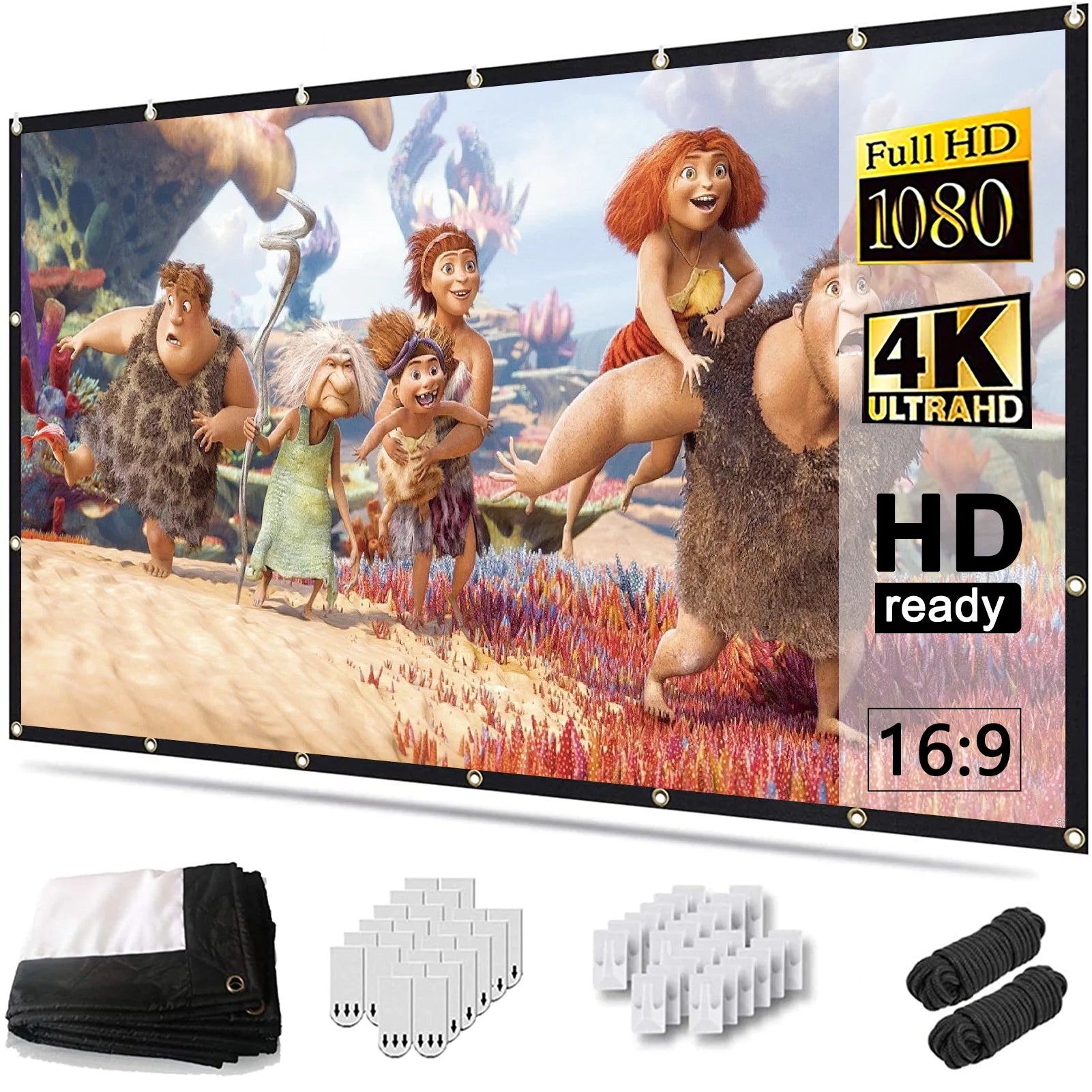 Projector Screen 150 Inch, 4K Movie Projector Screen 16:9 HD Foldable and Portable Anti-Crease